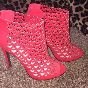 Red heart cutout heels